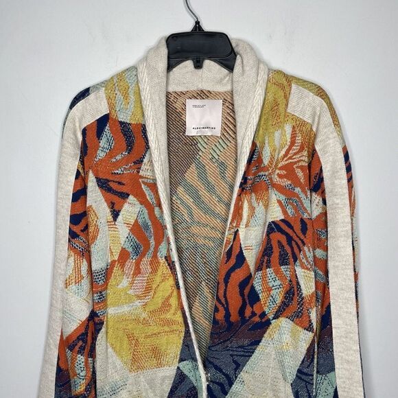 ALDOMARTINS Cardigan Womens 16 Orange Blue Geometric Wool Blend Naeba - Picture 3 of 10
